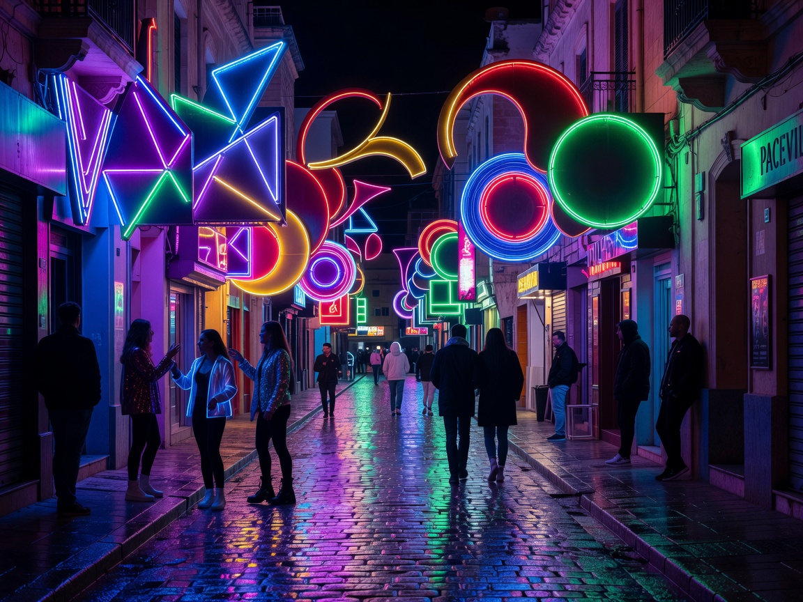 Paceville St Julian's nightlife strip illuminated with colorful neon signs